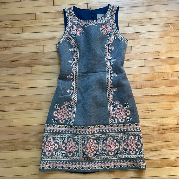 Maeve Dresses & Skirts - Maeve Gray Embroidered Sleeveless Mini Dress with Pink & Blue Accents